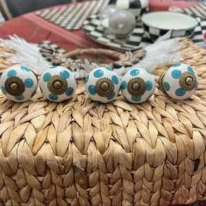 5 Anthropologie Knobs Blue Polka Dot